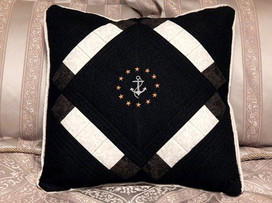  Nautical decorative pillow cover - lake home decor -  embroidered design and quilted pices around design - edged with cord - for couch, chair or  bed - gift for her - Borgmanns Creations 2