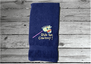Blue hand towel - Baby shower gift - stick horse western theme - hand towel - personalized - cowboy/ cowgirl name - custom farmhouse nursery decor - bathroom towel new born or toddler. - Borgmanns Creations 2