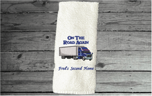 Load image into Gallery viewer, White hand towel for a trucker to use on his trips - gift for dad on his birthday, Fathers Day, anniversary etc -cotton terry towel  premium soft and absorbent 16&quot; x 30&quot; - Borgmanns Creations - 5

