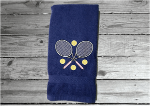 Blue tennis towel - embroidered terry towel, soft and absorbent 16" x 27" - sports hand towel for the tennis player, tennis balls flying, personalized sweat towel for her - Great gift for the whole teem - Home decor for bathroom or kitchen - Borgmanns Creations 