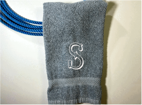 Gray personalized hand towel, monogrammed western theme (Hoedown Shadow Font) embroidered Initial on soft and absorbent terry, 16" x 27" hand towel - new couple gift, housewarming gift for family or friends. - Borgmanns Creations 