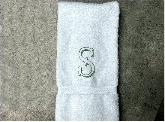 White personalized hand towel, monogrammed western theme (Hoedown Shadow Font) embroidered Initial on soft and absorbent terry, 16" x 30" hand towel - new couple gift, housewarming gift for family or friends. - Borgmanns Creations 