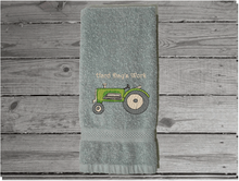 Load image into Gallery viewer, Gray hand towel - farmhouse work towel for the farmer - bar towel for the man cave - embroidered tractor for a boy&#39;s nursery - birthday gift for dad - home decor  terry towel  premium soft and absorbent 16&quot; x 27&quot;  - Borgmanns Creations - 2
