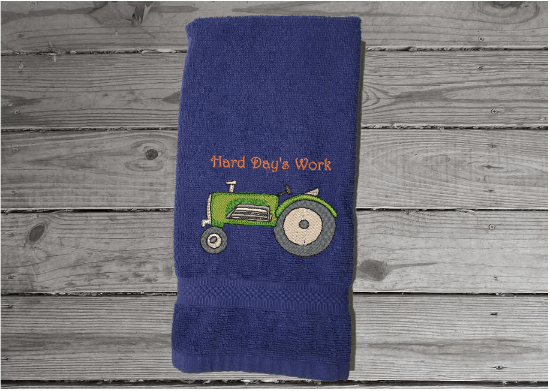 Blue hand towel - farmhouse work towel for the farmer - bar towel for the man cave - embroidered tractor for a boy's nursery - birthday gift for dad - home decor  terry towel  premium soft and absorbent 16" x 27"  - Borgmanns Creations - 4