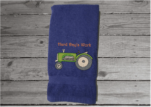 Blue hand towel - farmhouse work towel for the farmer - bar towel for the man cave - embroidered tractor for a boy's nursery - birthday gift for dad - home decor  terry towel  premium soft and absorbent 16" x 27"  - Borgmanns Creations - 4