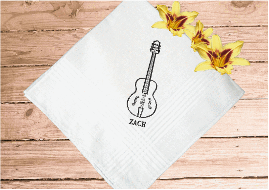 Men's embroidered handkerchief personalized gift for him. A wonderful gift for the musical man you know, personalize it with his initials. Cotton handkerchief with satin strips around edge.  16" x 16". Give as a wedding gift, anniversary gift , birthday for that special person.- Borgmanns Creations -2