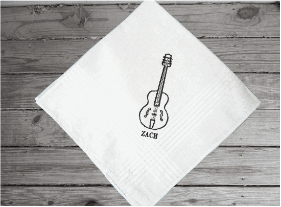 Men's embroidered handkerchief personalized gift for him. A wonderful gift for the musical man you know, personalize it with his initials. Cotton handkerchief with satin strips around edge.  16" x 16". Give as a wedding gift, anniversary gift , birthday for that special person.- Borgmanns Creations -4
