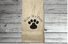 Load image into Gallery viewer, Beige hand towel, pet gift, embroidered paw print, for wiping your pets feet from the rain and snow, car towel for your pets needs, a custom terry towel soft and absorbent, 16&quot; x 27&quot;, gift for the pet owner. A towel for drying after a bath can always come in handy to be kept in with the dog supplies - Borgmanns Creations - 1
