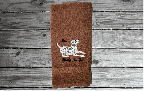 Brown hand towel - pet towel with embroidered dog and saying 