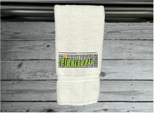 Load image into Gallery viewer, White Pickleball sports towel, terry hand towel soft and absorbent 16&quot; x 30&quot; - custom embroidered  design of a net with the word Pickleball, will make the perfect gift for the Pickleball player as a welcome to the team or for your partner. Personalize it just for them as a birthday or anniversary gift - Borgmanns Creations 
