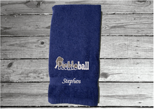 Load image into Gallery viewer, Blue Pickleball sports hand towel,  terry towel soft and absorbent 16&quot; x 27&quot;, custom embroidered design, personalized sweat towel great gift for the whole teem. Wonderful gift for the active player you know - Borgmanns Creations 
