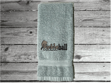 Load image into Gallery viewer, Gray Pickleball sports hand towel,  terry towel soft and absorbent 16&quot; x 27&quot;, custom embroidered design, personalized sweat towel great gift for the whole teem. Wonderful gift for the active player you know - Borgmanns Creations 
