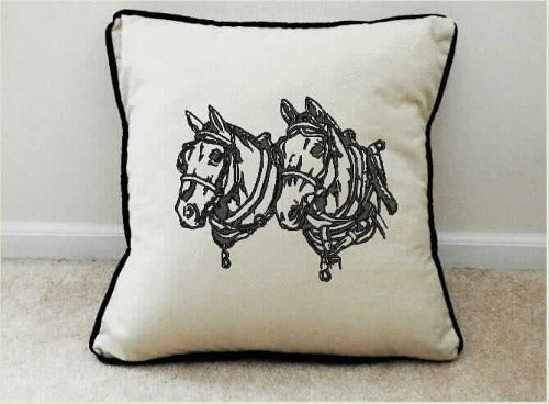 Farmhouse pillow cover - natural color pillow cover  - horse carriage teem throw pillow cover - will make the perfect decor for the farmhouse or country living family - embroidered custom wedding gift-  home decor. - Borgmanns Creations - 2