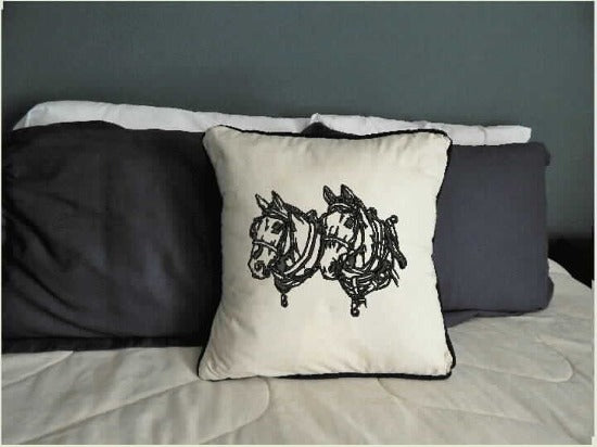 Farmhouse pillow cover - natural color pillow cover  - horse carriage teem throw pillow cover - will make the perfect decor for the farmhouse or country living family - embroidered custom wedding gift-  home decor. - Borgmanns Creations - 5