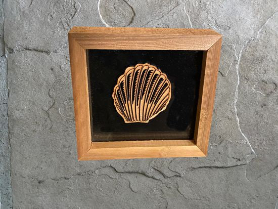 3D Shadow Box sea shell design -  nautical theme gift for the lake home - Laser cut form luan wood and placed in between a black piece of acrylic an a clear piece of acrylic -  framed with 1" wood - 7" x 8" - Borgmanns Creations