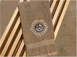 Beige Southwest hand towel sun design - gift for her- country farmhouse decor - bathroom towel / kitchen decor-  housewarming gift - western decor gift - western party gift, wedding shower gift, etc. - personalized custom home decor gift - Borgmanns Creations 1