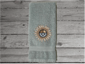 Gray Southwest hand towel sun design - gift for her- country farmhouse decor - bathroom towel / kitchen decor-  housewarming gift - western decor gift - western party gift, wedding shower gift, etc. - personalized custom home decor gift - Borgmanns Creations 3