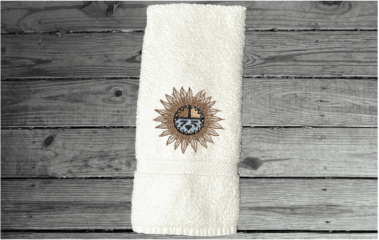 White Southwest hand towel sun design - gift for her- country farmhouse decor - bathroom towel / kitchen decor-  housewarming gift - western decor gift - western party gift, wedding shower gift, etc. - personalized custom home decor gift - Borgmanns Creations 5