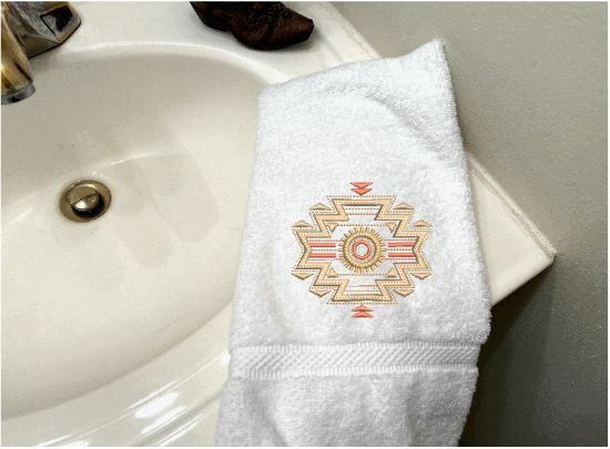 White Bath hand towel embroidered Southwest symbol - gift for the family with Southwest decor - home decor for bathroom or kitchen - housewarming gift, birthday gift or a wedding shower party gift - farmhouse decor - Borgmanns Creations 1