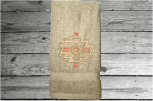 Load image into Gallery viewer, Beige hand towel, embroidered Southwest native Indian symbol on a terry towel,  soft and absorbent, 16&quot; x 27&quot;, makes a nice addition for your bathroom home decor, kitchen for guest bath, also a great wedding shower gift, housewarming gift, birthday gift, etc. - Borgmanns Creations 
