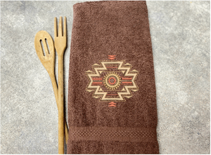 Brown Bath hand towel embroidered Southwest symbol - gift for the family with Southwest decor - home decor for bathroom or kitchen - housewarming gift, birthday gift or a wedding shower party gift - farmhouse decor - Borgmanns Creations 3