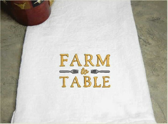 Tea towel flour sack with embroidered saying "Farm to Table" will make the perfect home decor gift for the country western farmhouse kitchen decor, housewarming gift, birthday gift. Towel is 29" x 29" - Borgmanns Creations