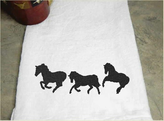 Horse tea towel flour sack 29" x 29" embroidered farmhouse kitchen decor, dish towel ranch house decor, pick your color for your kitchen. Order one for your best friend gift or give as a housewarming gift - Borgmanns Creations - 1