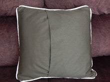 Load image into Gallery viewer, Back side of decorative throw pillow cover embroidered deer head and quilted top for the unique gift for dad&#39;s den, the living room or bedroom home decor. 20&quot; x 20&quot; dark green denim material, batting between top two layers, cord around edges and opens in the back. This pillow cover can be machine washed and tumbled dried low Borgmanns Creations - 5
