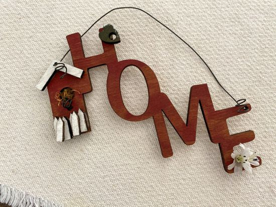 Red rustic wood sign, laser cut luan wood, acrylic paint, layered wood, flowers, 7" H x 8" W x 1 1/4" D, hung by wire, wall hanging for the kitchen or the den a gift for mom to complete her decorations. A one of a kind, hangs on the wall or door, as a gift for your home, housewarming idea for a friend - Borgmanns Creations