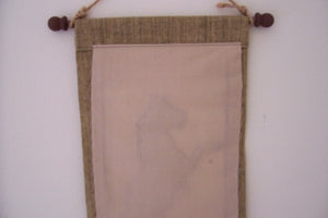 Horse wall hanging banner, back side, tapestry material, polyester material backing, on doll stick, wood knobs, jute hanger 3", 13" x 7" ( tapestry ), embroidery thread tassel ( 3" ), horse lovers gift for their home decor, wonderful gift for a housewarming, birthday idea, boys room, den, etc.  Farmhouse decor- Borgmanns Creations 4