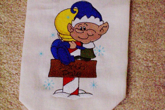 Pixie wall hanging banner - Christmas decorations - embroidered pixie tapestry - gift for family or friend - Lined backing  - hung from a dowel stick - jute hanger - tassel at bottom - Farmhouse decoration gift for mom - Borgmanns Creations