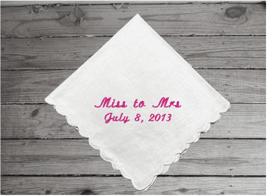  Wedding announcement, white cotton handkerchief with scalloped edges, 11