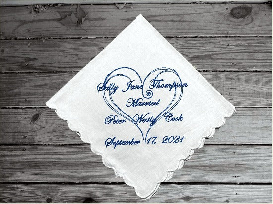 This elegant wedding announcement embroidered cotton handkerchief is 11