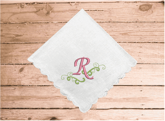 Wedding handkerchief gift for mom, white cotton handkerchief with scalloped edges 11" x 11, ", with her initial embroidered on it. Can be a gift for moms, aunts, sisters, friend, a small remembrance of a wonderful occasion - Borgmanns Creations 