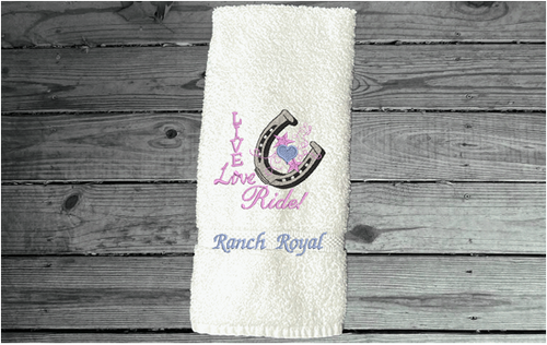White hand towel - home decor western theme - embroidered with 