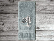 Load image into Gallery viewer, Gray Southwest hand towel, terry towel 16&quot; x 27&quot; - white towel 16&quot; x 30&quot; embroidered design makes a nice addition for your farmhouse bathroom decor, kitchen decor or for a guest bath. A wonderful wedding gift, shower gift, housewarming gift, birthday gift, etc. - Borgmanns Creations
