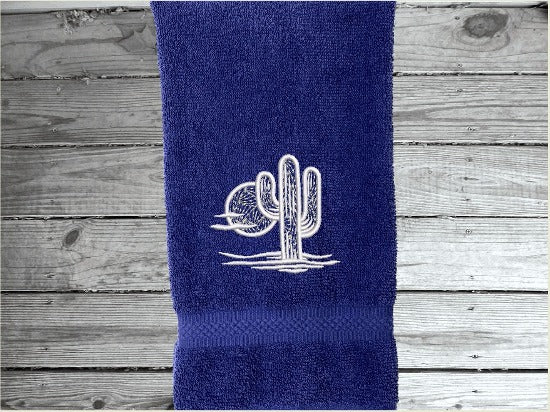 Blue Southwest hand towel, terry towel 16" x 27" - white towel 16" x 30" embroidered design makes a nice addition for your farmhouse bathroom decor, kitchen decor or for a guest bath. A wonderful wedding gift, shower gift, housewarming gift, birthday gift, etc. - Borgmanns Creations