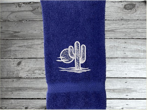 Blue Southwest hand towel, terry towel 16" x 27" - white towel 16" x 30" embroidered design makes a nice addition for your farmhouse bathroom decor, kitchen decor or for a guest bath. A wonderful wedding gift, shower gift, housewarming gift, birthday gift, etc. - Borgmanns Creations