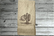 Load image into Gallery viewer, Beige Southwest hand towel, terry towel 16&quot; x 27&quot; - white towel 16&quot; x 30&quot; embroidered design makes a nice addition for your farmhouse bathroom decor, kitchen decor or for a guest bath. A wonderful wedding gift, shower gift, housewarming gift, birthday gift, etc. - Borgmanns Creations
