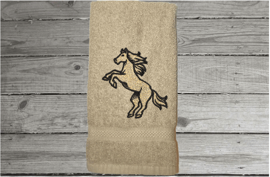 Beige bathroom hand towel - horse design western home decor - personalized horse lovers gift - embroidered hand towel - perfect western farmhouse design - gift for mom - bathroom or kitchen decor - Borgmanns Creations 3