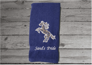 Blue bathroom hand towel - horse design western home decor - personalized horse lovers gift - embroidered hand towel - perfect western farmhouse design - gift for mom - bathroom or kitchen decor - Borgmanns Creations 4