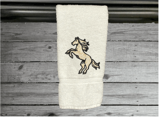 White bathroom hand towel - horse design western home decor - personalized horse lovers gift - embroidered hand towel - perfect western farmhouse design - gift for mom - bathroom or kitchen decor - Borgmanns Creations 5