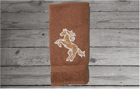 Brown bathroom hand towel - horse design western home decor - personalized horse lovers gift - embroidered hand towel - perfect western farmhouse design - gift for mom - bathroom or kitchen decor - Borgmanns Creations 1