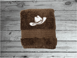 Cowboy Hat and Boots -Embroidered Brown Bath Towel Set Or Individual