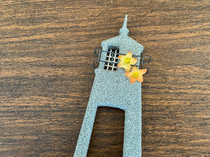 Lighthouse wood wall hanging nautical home decor for the lake home. 1/2" MDF board, hand painted, wire, material,  flowers, and a hanging hook on the back - 13" H x 4" W x 1/2" D, a shelf sitter or even leaning against a wall at floor level. Nautical decor for your home or a housewarming gift - Borgmanns Creations - 3