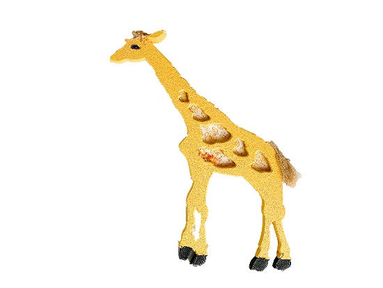 Giraffe wood wall art nursery decor - wood sculpture of a giraffe with yellow material for spots is made for hanging on your wall or even leaning against a wall at floor level. - one of a kind baby shower gift - giraffe is layered wood hand painted,  wire, hanging hooks on the back - 21" H x 15" W x 1/2" D - Borgmanns Creations - 4