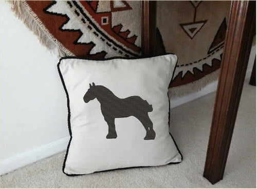 Throw pillow cover, embroidered silhouette of a Percheron horse, quality material 
