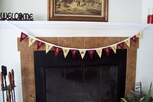 Western pleasure garland felt flag banner, 16 flags each 3 1/2" x 4 1/2", sewn to bias tape, embroidered letters, design on center flag, 60" and there is 2 ft of black bias tape on each side for tying. Western farmhouse decor, great for the kids room - Borgmanns Creations 